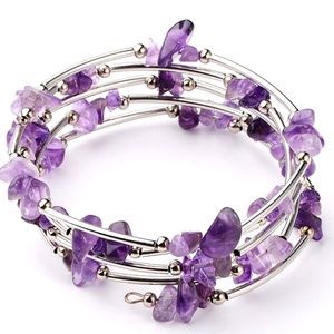 😀 3 for $20 New Purple Amethyst Gemstone Chip Bead Wrap Bracelet